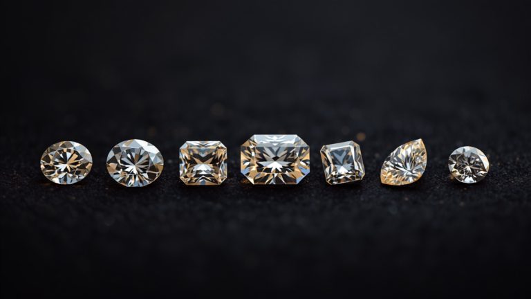 Six diamond shapes compared: round, oval, emerald, cushion, pear and princess