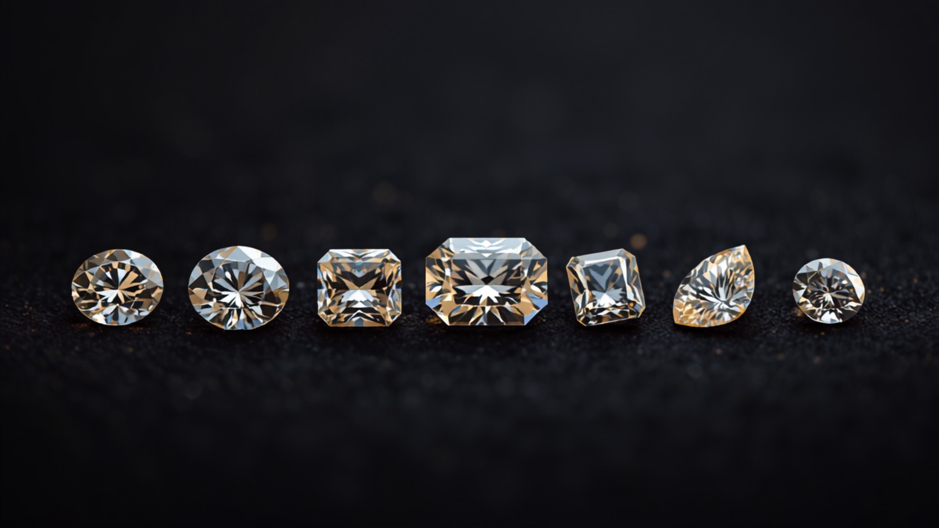 Six diamond shapes compared: round, oval, emerald, cushion, pear and princess