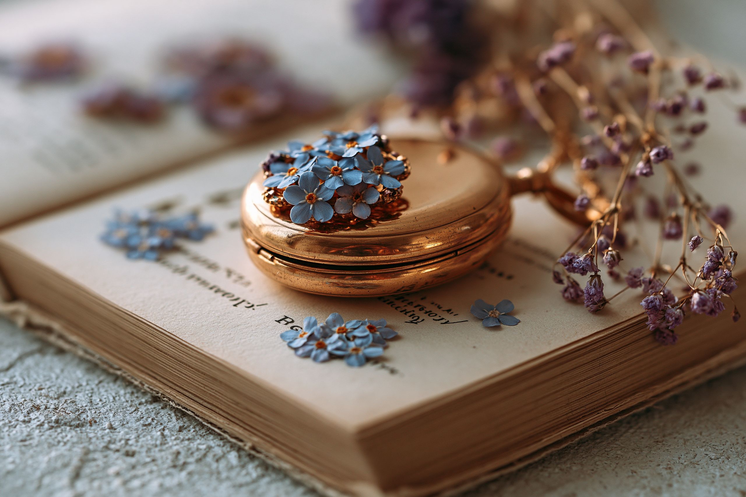 Victorian floral jewellery with forget-me-not and acrostic gemstone motifs