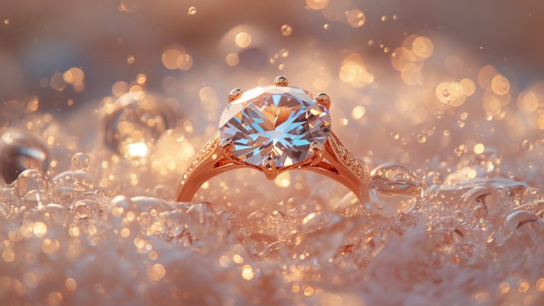 Cleaning a diamond ring with soap bubbles in warm water