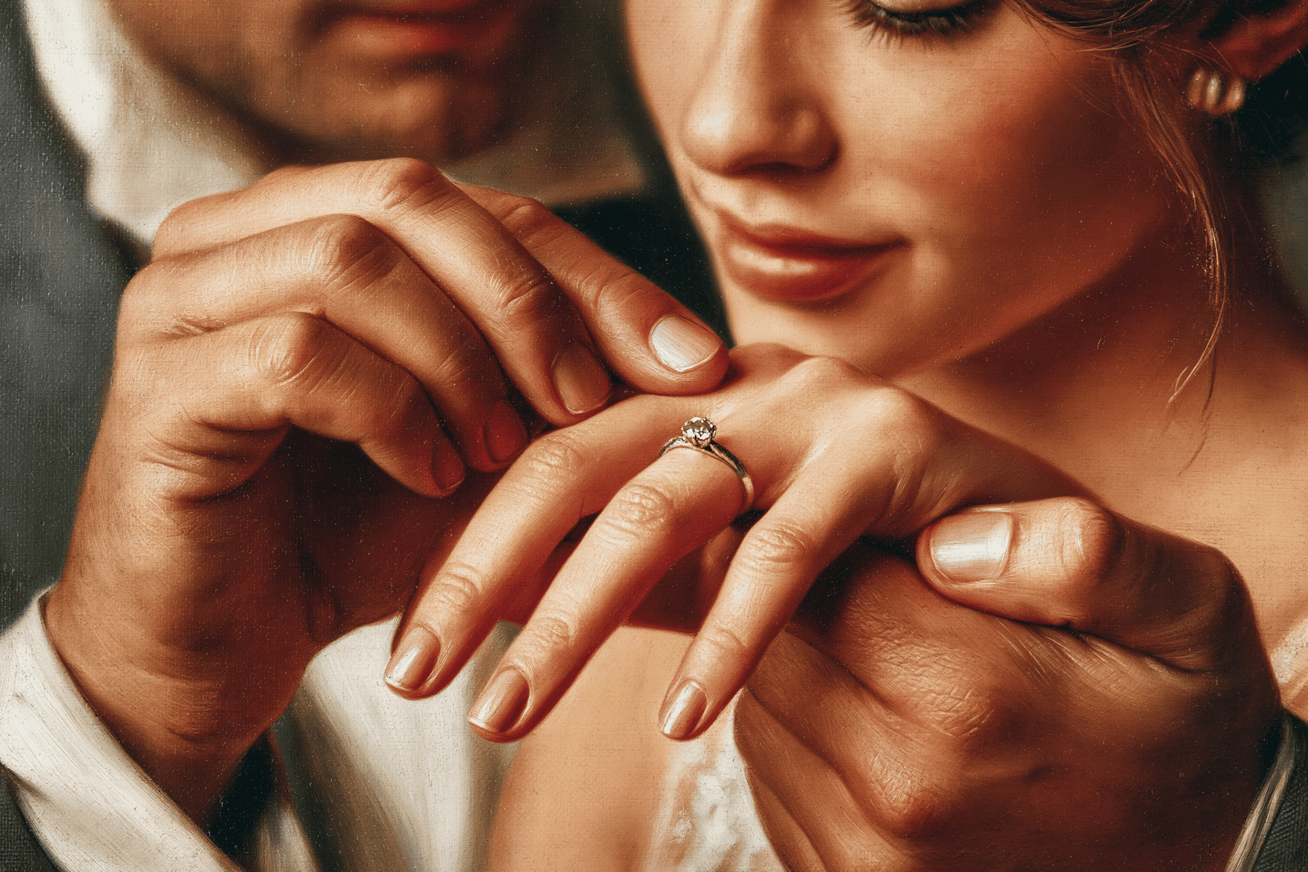 Wedding ring being placed on the fourth finger of a bride's hand