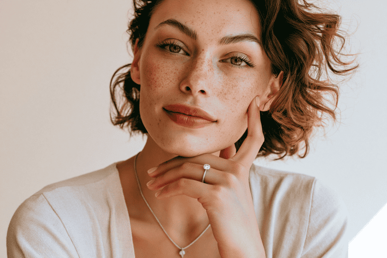 Professional woman wearing understated lab-grown diamond studs at the office