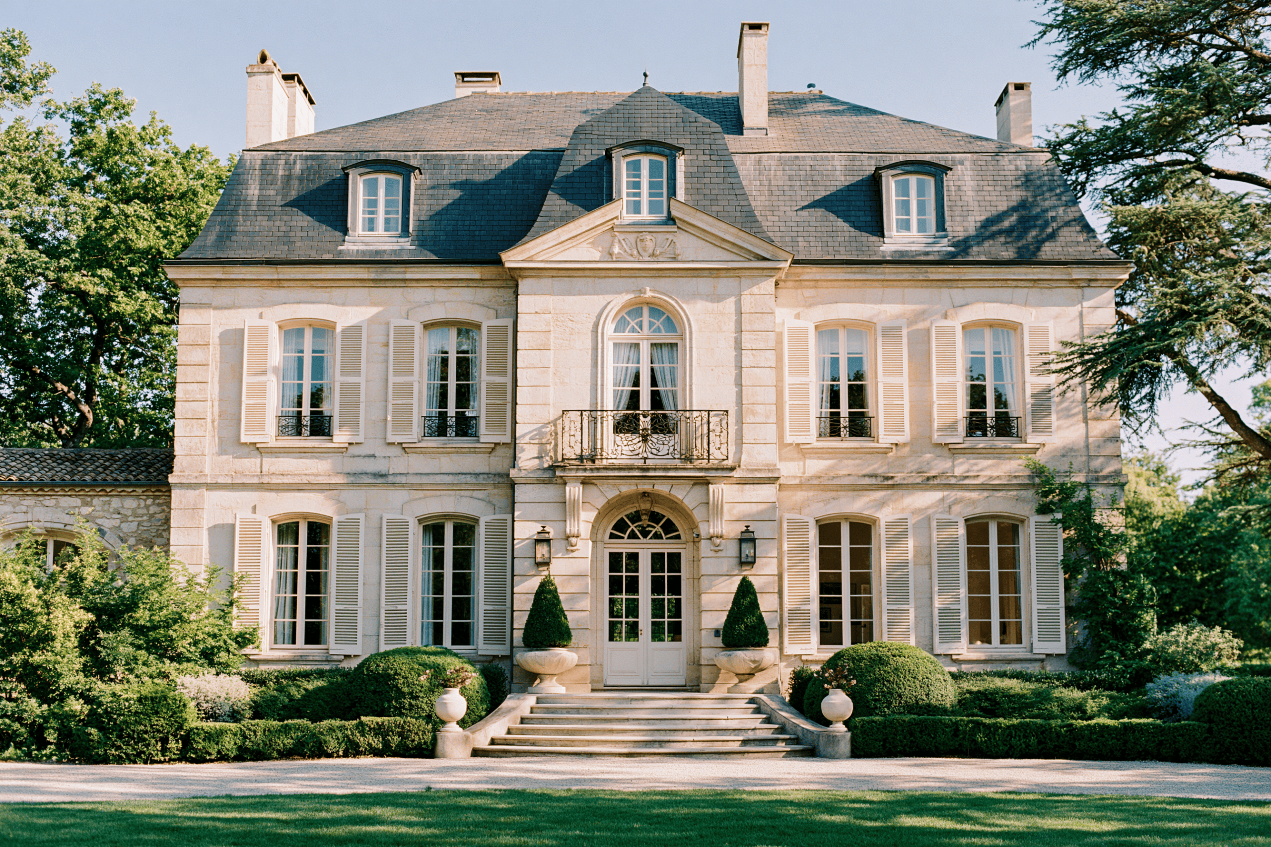 Old European chateau under blue sky