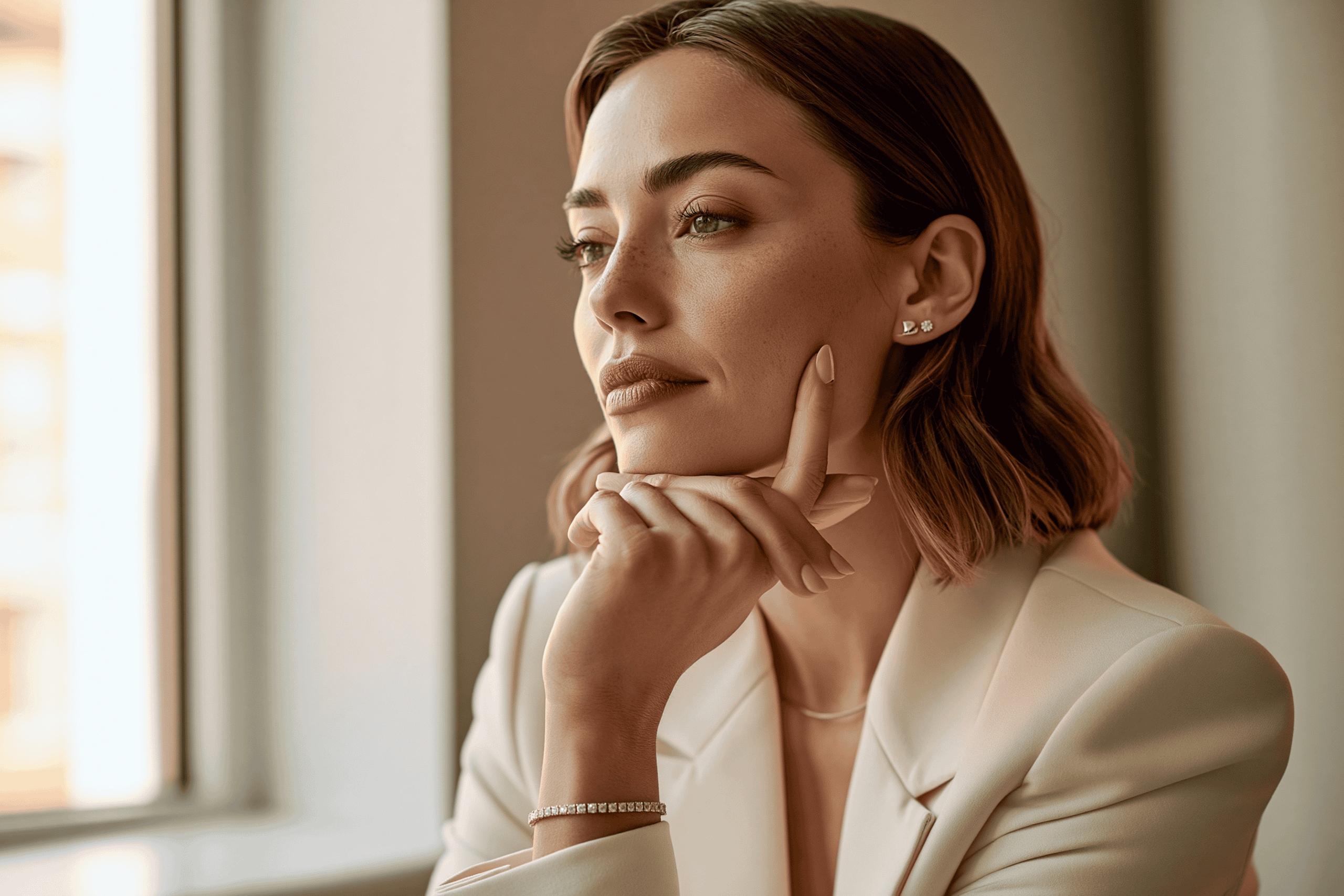 Professional woman wearing understated diamonds at the office