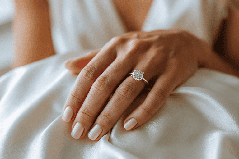 Three-stone lab-grown diamond engagement ring