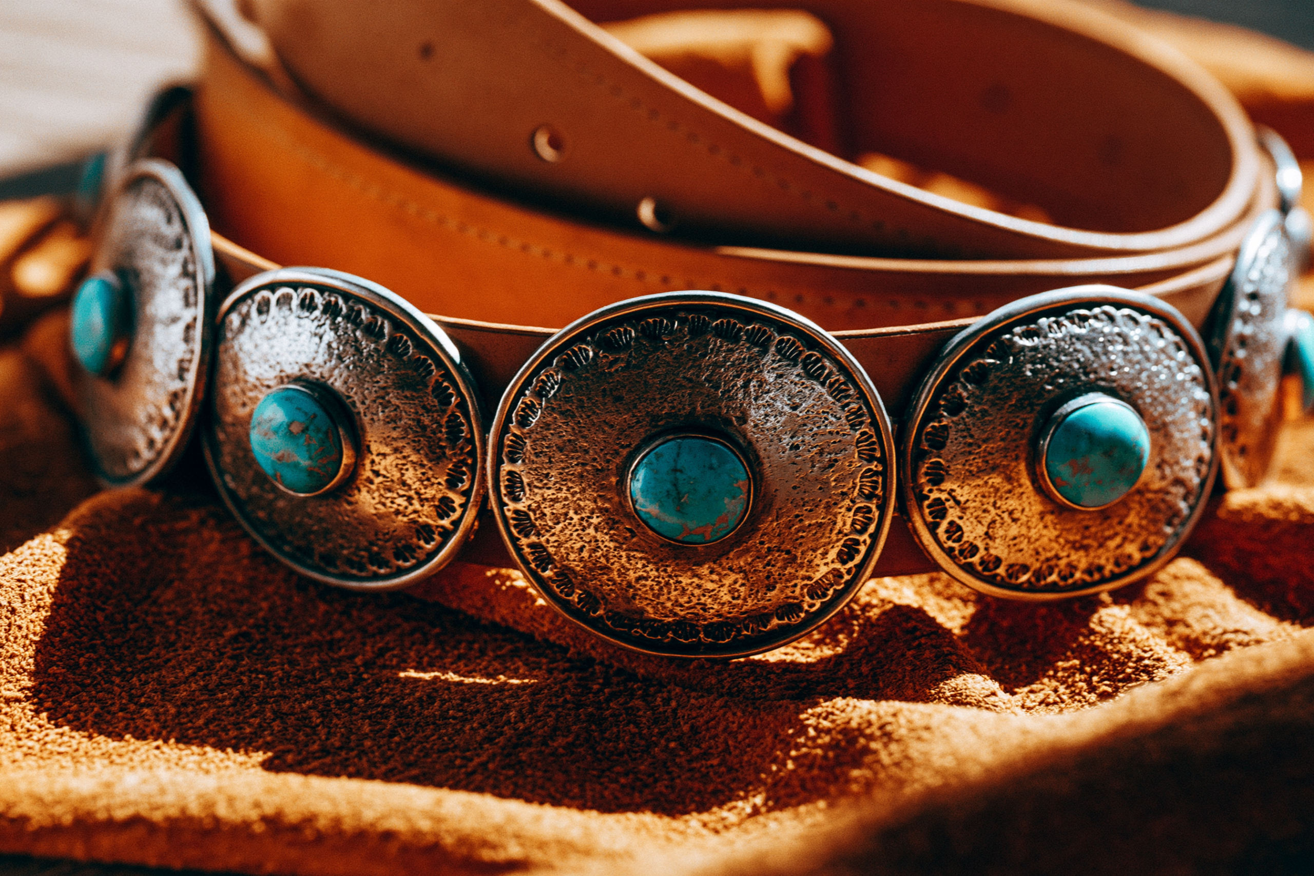 Vintage silver concho belt with turquoise